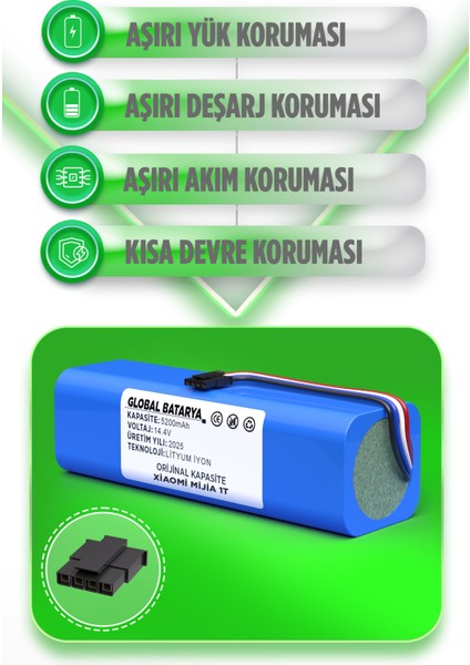 Xiaomi Mijia 1t Uyumlu Akıllı Robot Süpürge Batarya 14.4V 5200MAH Li-Ion Pil (Orijinal Kapasite) fiyatları