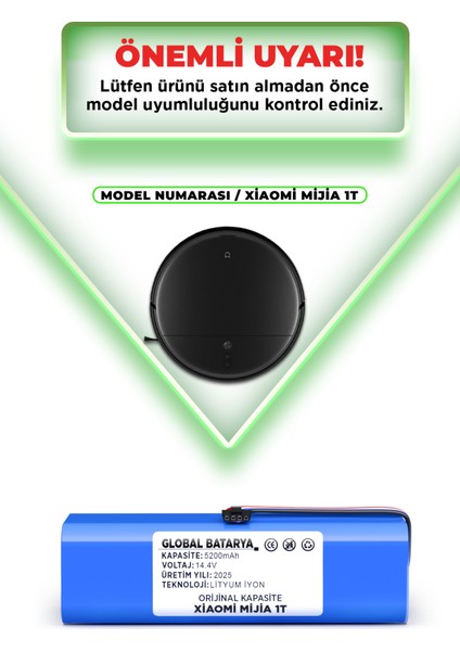 Xiaomi Mijia 1t Uyumlu Akıllı Robot Süpürge Batarya 14.4V 5200MAH Li-Ion Pil (Orijinal Kapasite) indirimleri