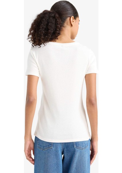 Slim Fit Dar Kesim V Yaka Basic Düz Ribana Kısa Kollu Tişört I1080AZ25AU