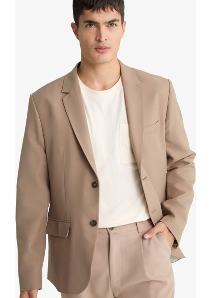 Slim Fit Dar Kesim Twill Düğmeli Blazer Ceket F7232AX25AU