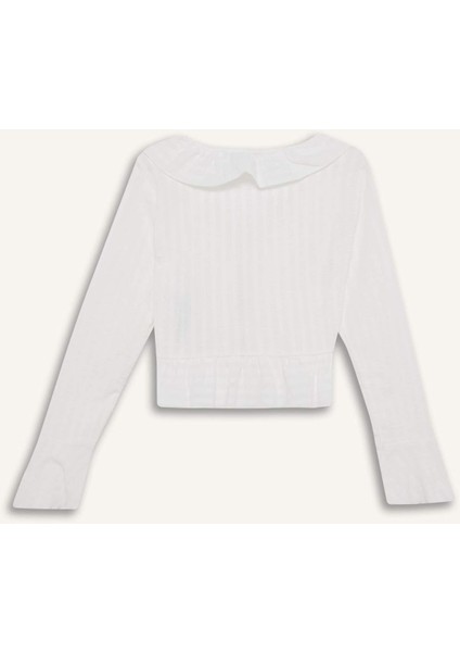 Regular Fit Dokulu Önden Bağlamalı Fırfırlı Uzun Kollu Bluz F7657AX25AU