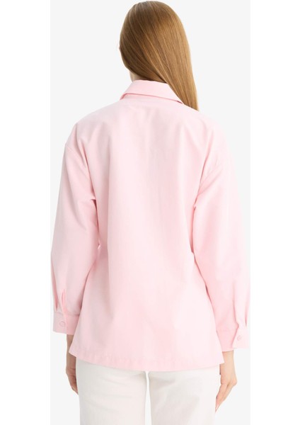 Regular Fit Gömlek Yaka Önden Bağlamalı Poplin Uzun Kollu Gömlek Tunik