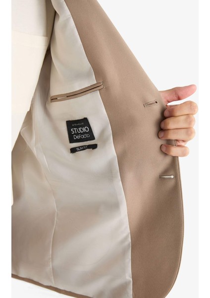 Slim Fit Dar Kesim Twill Düğmeli Blazer Ceket F7232AX25AU
