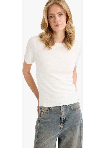 Regular Fit Bisiklet Yaka Kısa Kollu Triko Kazak E6810AX25AU