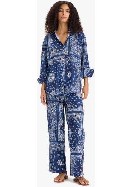 Regular Fit Şal Desenli Plaj Gömleği F8334AX25HS