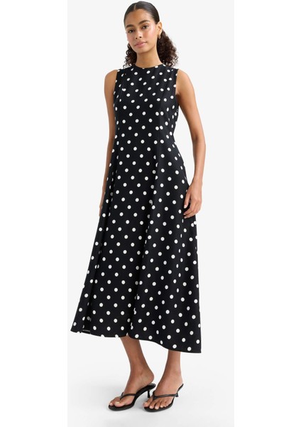 Bisiklet Yaka Puantiyeli Poplin Kolsuz Midi Elbise F8241AX25AU