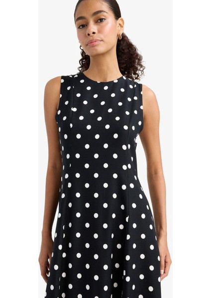 Bisiklet Yaka Puantiyeli Poplin Kolsuz Midi Elbise F8241AX25AU