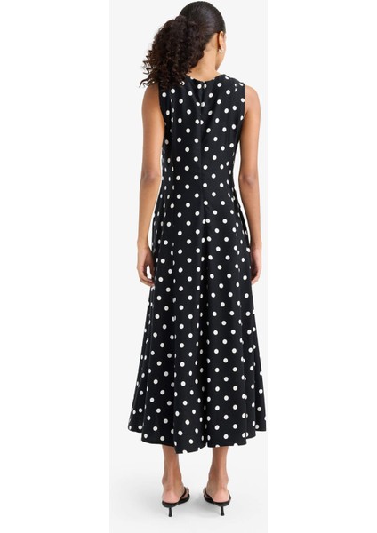 Bisiklet Yaka Puantiyeli Poplin Kolsuz Midi Elbise F8241AX25AU