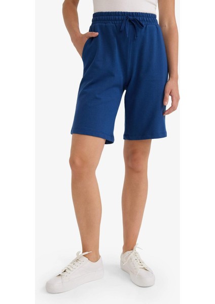 Regular Fit Beli Lastikli Düz Paça Bermuda Şort