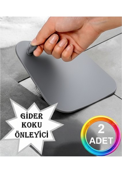 2 Adet Gider Koku Önleyici Giderici Kare Silikon Banyo Mutfak Balkon Lavabo Gider Tıpası Kapağı Gri