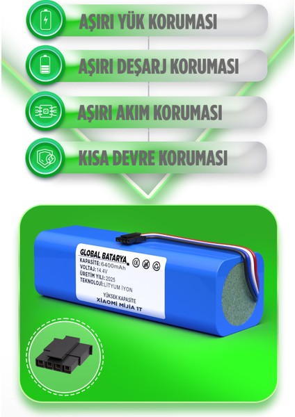 Xiaomi Mijia 1t Uyumlu Akıllı Robot Süpürge Batarya 14.4V 6400MAH Li-Ion Pil (Yüksek Kapasite) fiyatları