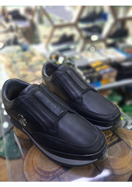 Siyah Deri Su Geçirmez Comfort Mevsimlik-Kışlık Lastikli Erkek Sneaker ayakkabı