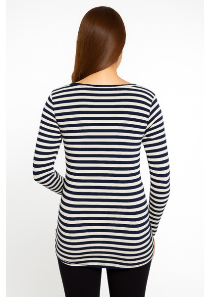 Hamile Lacivert Çizgili Kalp Detaylı Yumuşak Kumaş Bluz modelleri