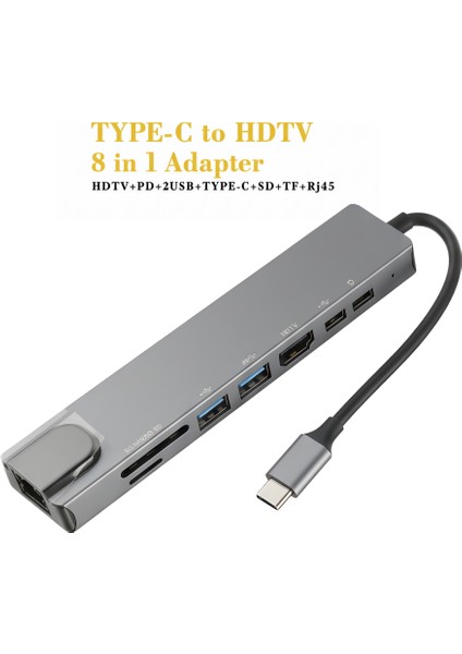 Type C 8 In 1 Hub Adaptör Çoklayıcı Çevirici – 87W Pd HDMI RJ45 USB Sd Tf