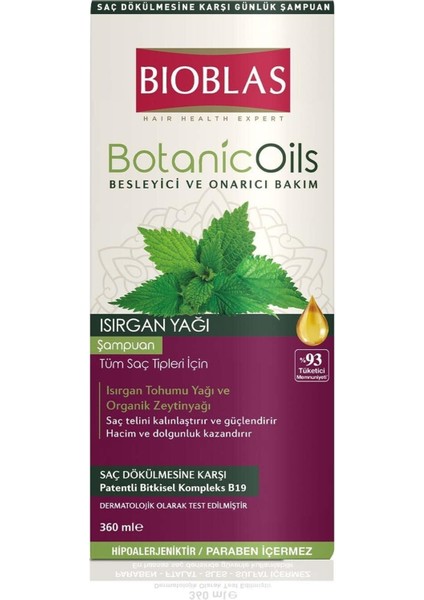 Botanic Oils Isırgan Yağlı Şampuan 360 ml x 2 Adet fiyatları