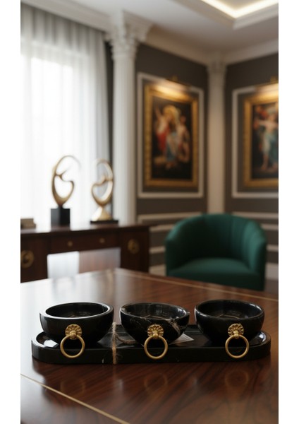 El Yapımı Dekoratıf Mermer Taşlı Bronz Desenli Obje