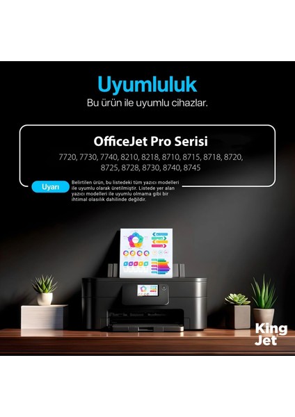 Officejet Pro 8710 Uyumlu 953XL Yüksek Kapasiteli 4 Renk (Takım) Çipli Muadil Kartuş fiyatları