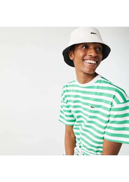 Kadın Kısa Kollu Bisiklet Yaka Çizgili Yeşil - Beyaz Elbise fiyatları