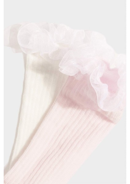 Kız Bebek Kaydırmaz Taban 2'li Pamuklu Diz Altı Çorap F6724A5NS