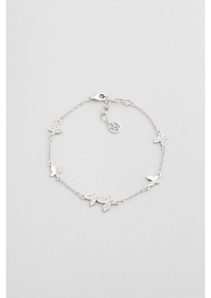 Kelebek Işıltısı 18 Ayar Beyaz Altın Kaplama 19 cm Gümüş Bileklik