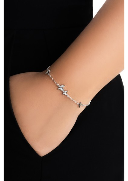 Kelebek Işıltısı 18 Ayar Beyaz Altın Kaplama 19 cm Gümüş Bileklik fiyatları