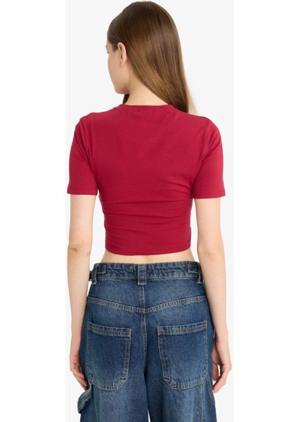 Fitted Crop Basic Düz Kısa Kollu Tişört F8924AX25HS