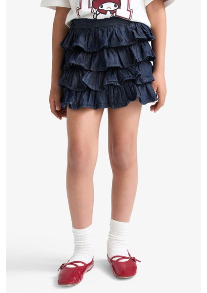 Kız Çocuk Beli Lastikli Katlı Jean Etek F8732A825SM