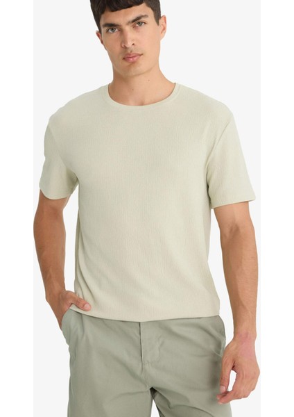 Regular Fit Bisiklet Yaka Dokulu Kısa Kollu Tişört F8480AX25AU