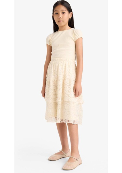 Kız Çocuk Beli Lastikli Dantel Etek F8825A825AU