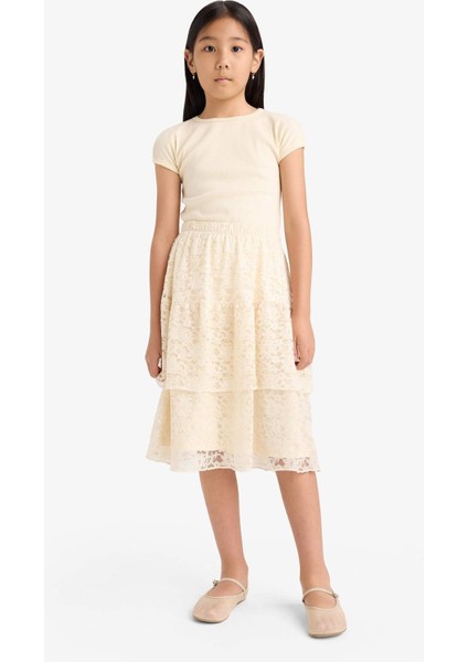 Kız Çocuk Beli Lastikli Dantel Etek F8825A825AU