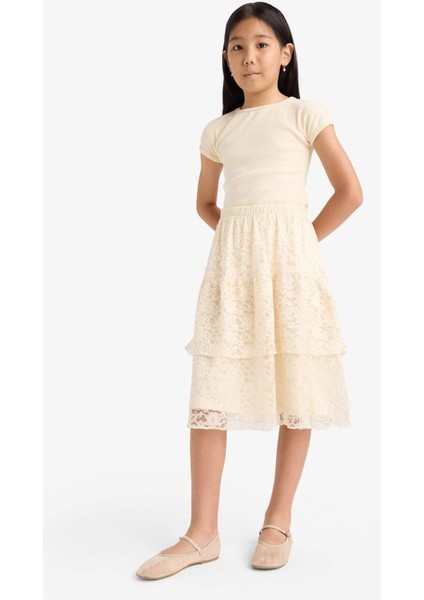 Kız Çocuk Beli Lastikli Dantel Etek F8825A825AU