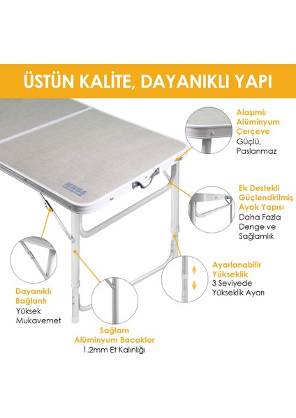 Portatif Kamp Masası, 3 Yükseklik Ayarlı, Katlanır Alüminyum Piknik Masası 120X60 - Antrasit indirimleri