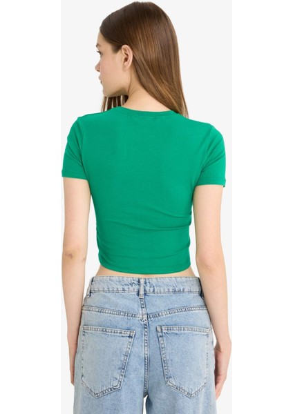 Fitted Crop Basic Düz Kısa Kollu Tişört F8924AX25HS