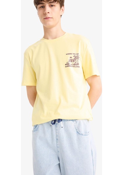 Regular Fit Bisiklet Yaka Baskılı Kısa Kollu Tişört F8542AX25HS