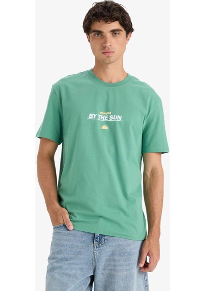 %100 Pamuk Regular Fit Bisiklet Yaka Baskılı Kısa Kollu Tişört F8541AX25HS