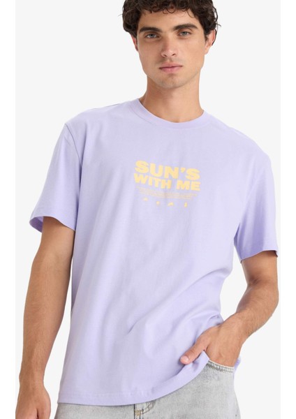 %100 Pamuk Regular Fit Bisiklet Yaka Baskılı Kısa Kollu Tişört