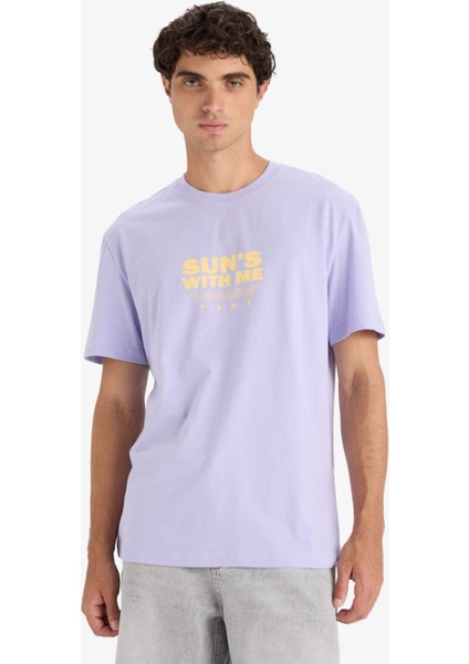 %100 Pamuk Regular Fit Bisiklet Yaka Baskılı Kısa Kollu Tişört