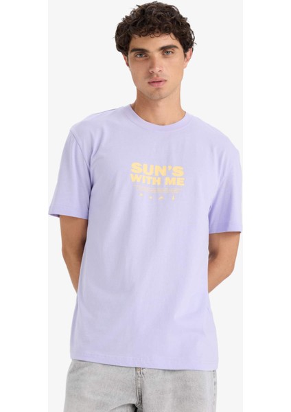 %100 Pamuk Regular Fit Bisiklet Yaka Baskılı Kısa Kollu Tişört