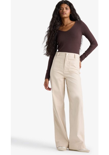 Straight Fit Yamalı Cep Normal Bel Düz Paça Uzun Boy Gabardin Pantolon