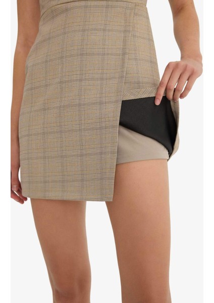 Bisiklet Yaka Kareli Kolsuz Mini Elbise F9104AX25AU