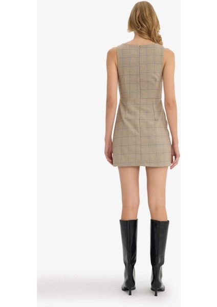 Bisiklet Yaka Kareli Kolsuz Mini Elbise F9104AX25AU