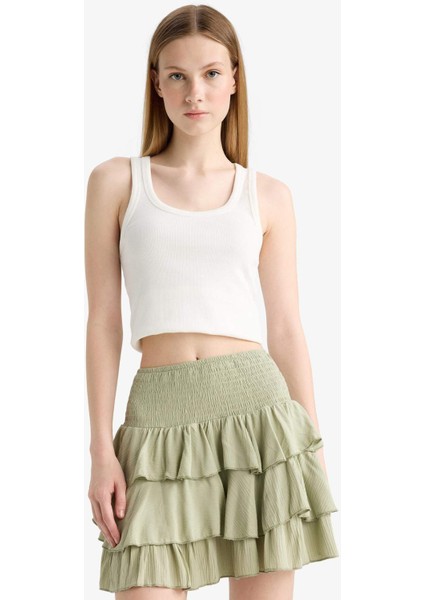 Coool Normal Bel Krinkıl Volanlı Viskon Mini Etek