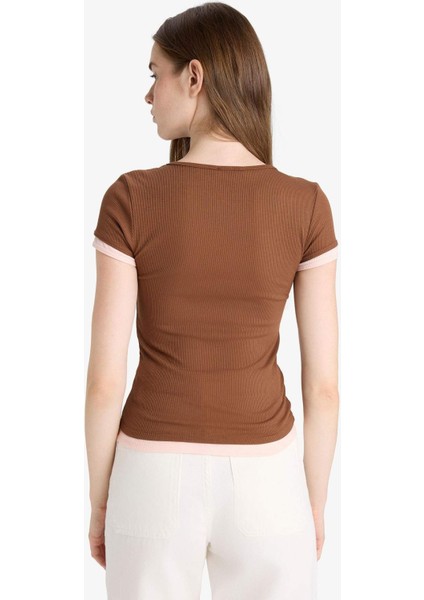 U Yaka Fitilli Kaşkorse Kısa Kollu Tişört F8743AX25AU