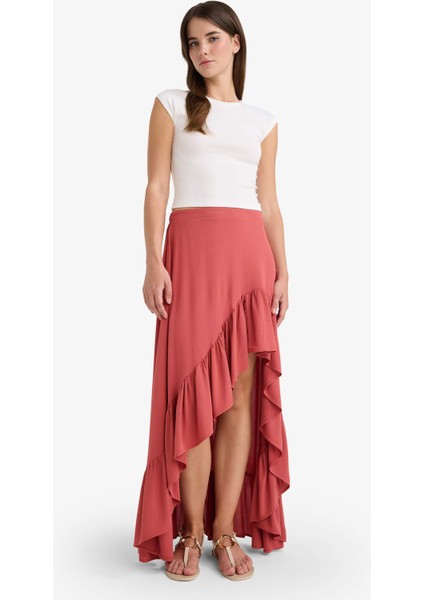 Asimetrik Normal Bel Krinkıl Kumaş Midi Etek F8118AX25AU