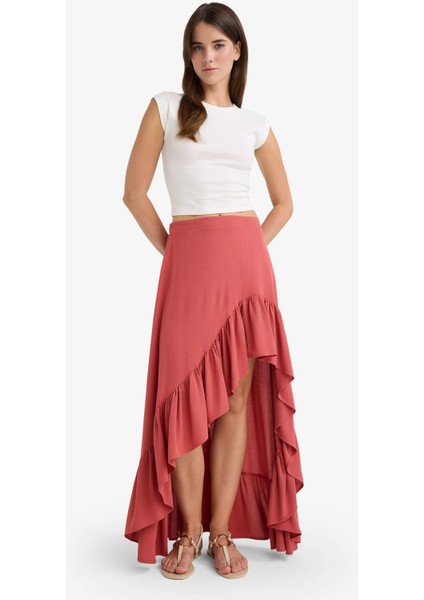 Asimetrik Normal Bel Krinkıl Kumaş Midi Etek F8118AX25AU