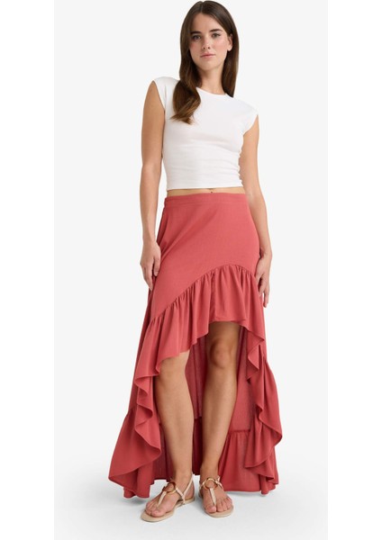 Asimetrik Normal Bel Krinkıl Kumaş Midi Etek F8118AX25AU