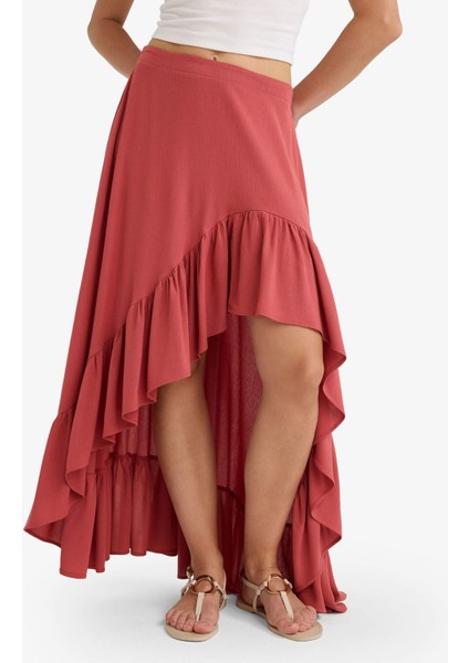 Asimetrik Normal Bel Krinkıl Kumaş Midi Etek F8118AX25AU