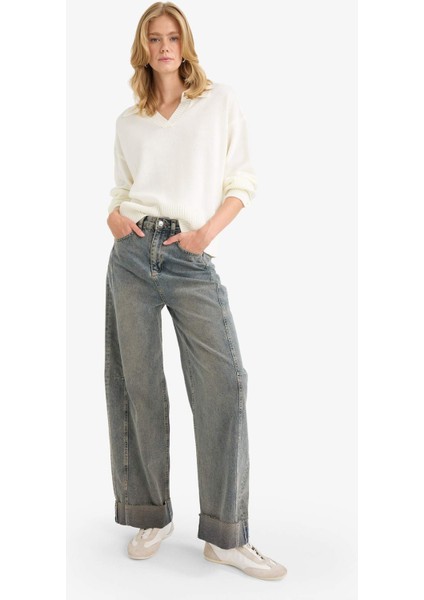 Oversize Geniş Kalıp Polo Yaka Triko Kazak F9126AX25WN