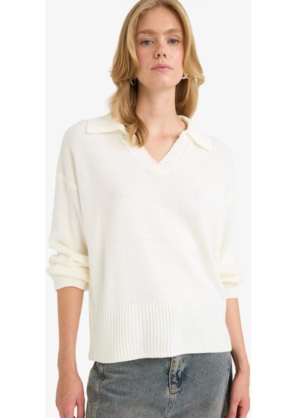 Oversize Geniş Kalıp Polo Yaka Triko Kazak F9126AX25WN