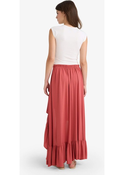 Asimetrik Normal Bel Krinkıl Kumaş Midi Etek F8118AX25AU